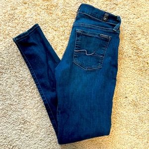 7 For All Mankind dark wash skinny jeans, size 28